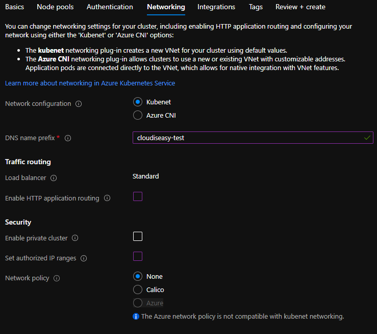 Create AKS cluster - network configurations and securing cluster.