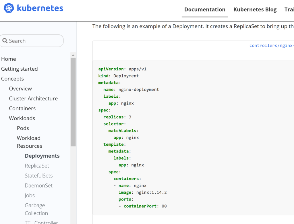 Kubernetes documentation. 